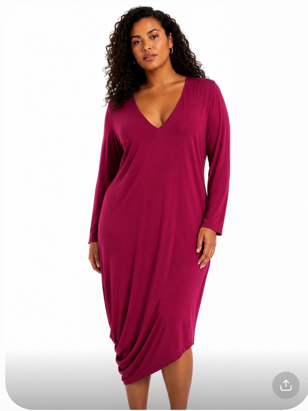 UNIVERSAL STANDARD Lagenlook Cotton V-Neck Long Sleeve Burgundy Midi Dress